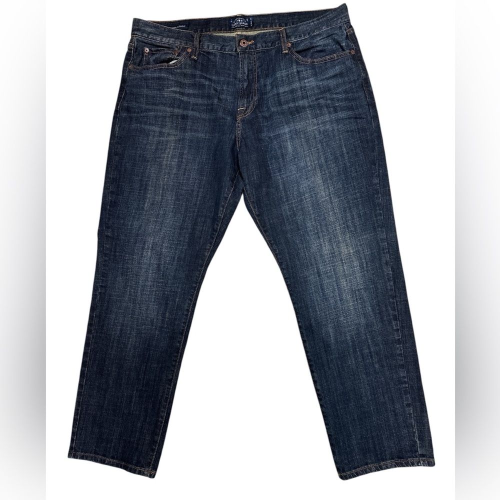 Lucky Brand 221 Original Straight Five Pocket Darkwash Jeans Whiskering 40W 30L